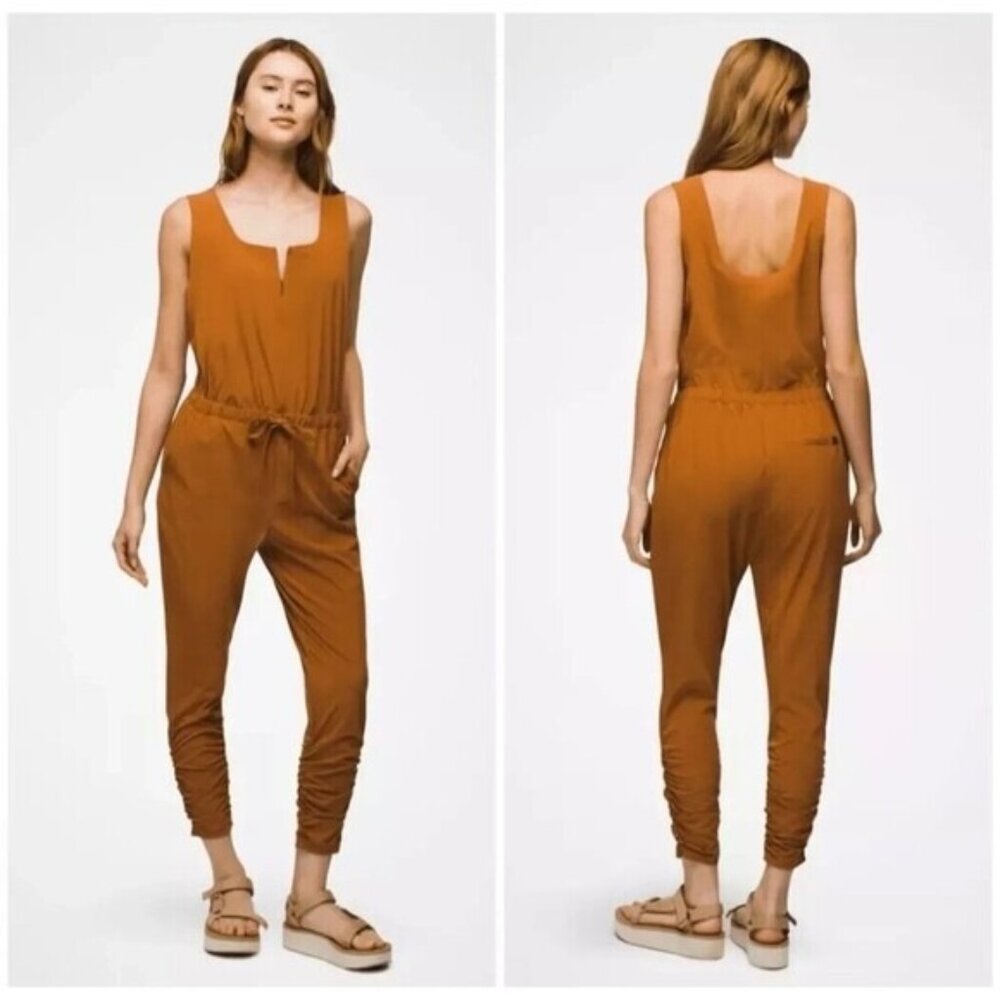 Prana Railway Sleeveless Jumpsuit Women Size M Clay Color Stretch.Pockets,NEW